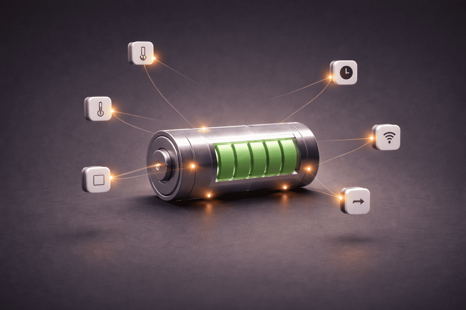 3D icon showing a home battery receiving status signals from connected energy components for real-time monitoring